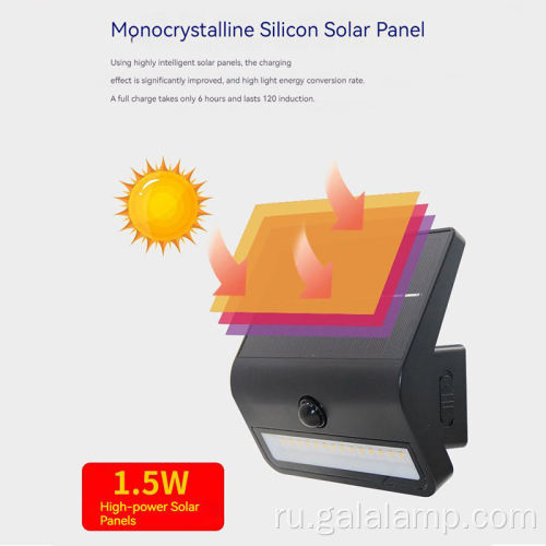 Светодиодный солнечный уличный настенный светильник IP54 для внутреннего двора